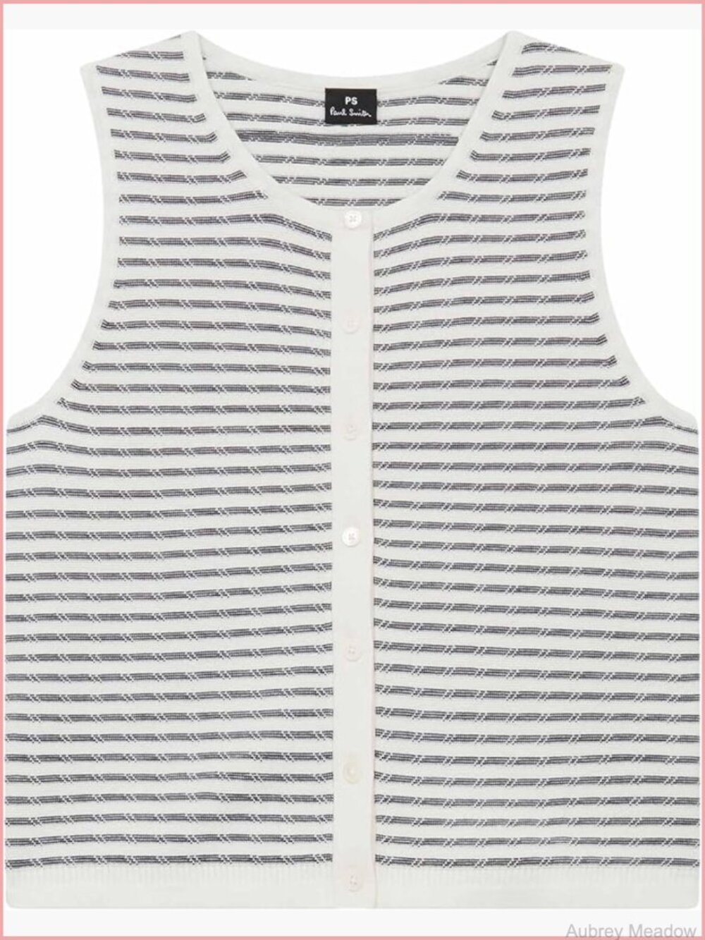 Off-white knitted sleeveless waistcoat with tonal buttons